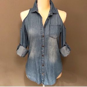 Cold Shoulder Denim Shirt Size Small (EUC)